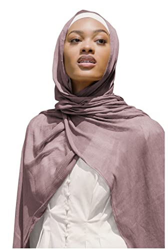 Txameru Hijab Scarf for Women - Muslim Rayon Crinkle With Fringe Edge - color: Mauve