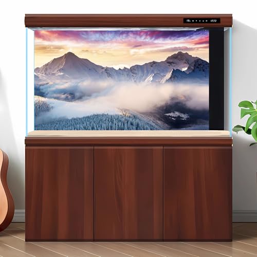 Winter Mountains Aquarium Background Snow Covered Hill Valley Spruces Landscape Fish Tank Background Winter Snowy Pine Trees Terrarium Backgrounds Wintry Landscape Reptile Tank Backgrounds 36x18in - color: Purple_Grey, size: 36(W)x18(H)inches/ 90(W)*45cm(