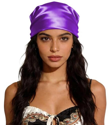 Sumolux Head Hair Scarf for Women 35" Like Satin Silk Scarf Hair Wrapping Night Bandana Large Square Scarves - color: A Solid Bright Purple