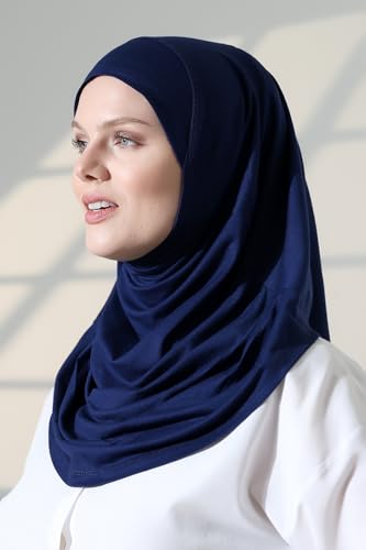ihvan online, Women’s Ready to Wear Instant Hijab, Soft One-Piece Headscarf, Stretch Hijab for Daily Wear, Prayer & Travel - color: Navy Blue