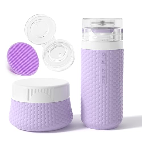 2 oz Travel Bottle Silicone Small Liquid Travel Containers 2 Pack Leak Proof TSA Approved Bottles On The Go Size Traveling Kit for Toiletries Shampoo Body Wash Skincare Lotion Women - Leather Purple - color: Purple, size: 1*60ml+1*40ml