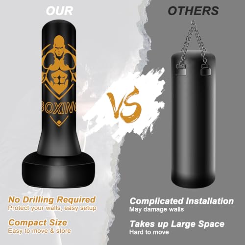 Freestanding Punching Bag for Adults, 70" Heavy Bag Inflatable Boxing Bag, Boxing Equipment Bag with Stand, Kickboxing Bag for Training Gym MMA Muay Thai Fitness