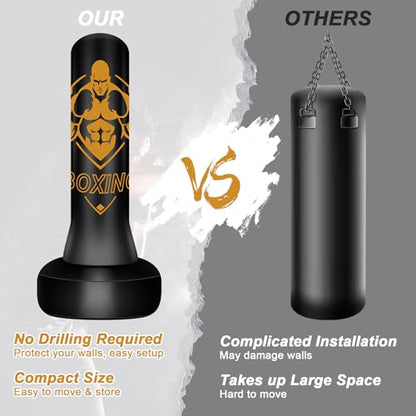 Freestanding Punching Bag for Adults, 70" Heavy Bag Inflatable Boxing Bag, Boxing Equipment Bag with Stand, Kickboxing Bag for Training Gym MMA Muay Thai Fitness - color: Yellow Abs Man - Includes Accessories