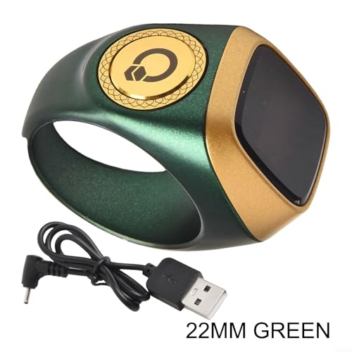 IQibla Smart for Zikr Ring with Digital Counter, Vibration Reminder, for OLED Display, 40mAh for battery and Prayer Time Alerts for Muslims, Black(22mm green) - size: 22mm green