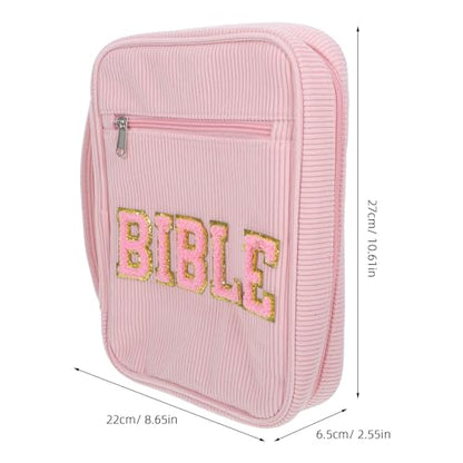 Bible Carrying Case: Handheld Church Bag Bible Protective Cover - Scriptures Tote with Zippered Pocket & Pen Slots - Quran Pouch, Pink - color: Pink