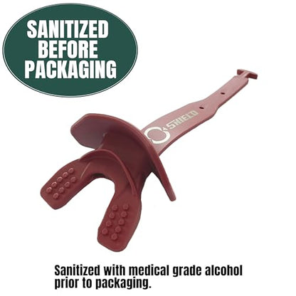 O Shield Striker Football Lip Guard with Permanent Strap | Football Lip Guard with Permanent Strap — Front Teeth, Lip, and Full Bite-Surface Coverage, No-Boil Ready Fit - color: Maroon