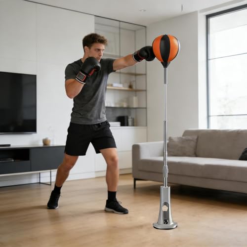 Boxing Reflex Bag with Stand, Adjustable Height Suction Base Adult Punching Bag, Reaction & Fitness Training for Kids Teens Home Gym Exercise
