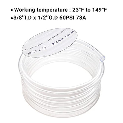 3/8’’ ID × 1/2’’ OD - 50 ft Clear Plastic Vinyl Tubing, Flexible PVC Hose Lightweight BPA Free and Non-Toxic vinyl Tube for Transfer Water Air Oil | Flexible PVC Hose Lightweight BPA Free and Non-Toxic vinyl Tube for Transfer Water Air Oil - size: 3/8’‘,