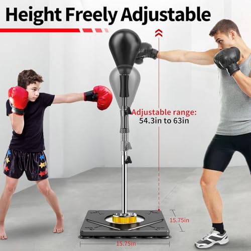 Punching Bag for Adults and Kids - Height Adjustable Suction Cup Base Boxing Bag with Stand, Boxing Equipment Fitness, Reflex Bag Speed Bag for Training - color: Black