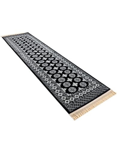 Rugs.com - Bokhara Rug – 10 Ft Runner Black and White Easy-Clean Runner Rug – Modern Geometric Design for Hallways, Entryways, and High-Traffic Areas - color: Black and White, size: 2'7" x 10' (Runner)