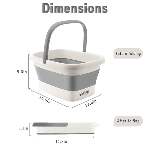 Collapsible Foot Bath Basin with Handles/Massage Acupoint (2 Pack) | Plastic Foot Bucket, Foot Soak Tub for Soaking Feet, Foldable Laundry Basket-Gery - color: Gray, size: 2 Pack