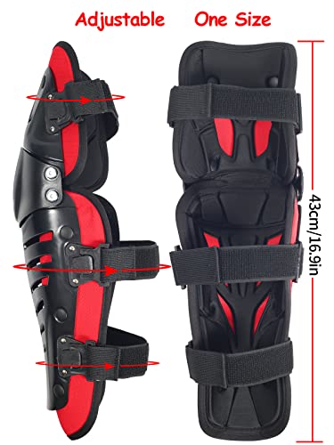 RIDBIKER Motorcycle Knee Shin Guards for Men, Bendable MTB Knee Pads | Long leg coverage with crash-proof protection. Flexible bendable design. Adjustable straps. Knee Protection for motocross - color: Red/LONGER