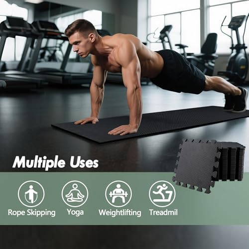 20 Sq Ft Gym Floor Mats, 0.5" Thick Interlocking Foam Tiles | Non-slip,High-density EVA interlocking mats for Home Exercise & Kids,Water-resistant,Easy to Clean,Anti-Fatigue - color: Black