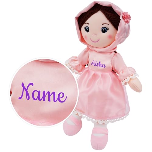 June Garden Personalized Snuggle Cuties Aisha - Muslim Hijab Doll - Soft Cuddly Plush Doll for Girls - Huggable Rag Doll - Ramadan Gift - Pink M - color: Personalized Aisha, size: Medium