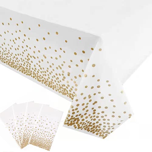 Yancorp 4 Pack White and Gold Tablecloth Disposable Gold Tablecloths for Rectangle 54" x 108" Plastic Tablecloth Party Table Covers for Birthday Thanksgiving Christmas Wedding Outdoor BBQ (White) - color: White, size: 4 Pack