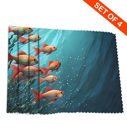 Placemats Set of 4 Heat Resistant Fish Aquarium Place mat for Dining Table Non-Slip Table Mats Desktop Protection Pad Washable Place Mats for Kitchen Dining Outdoor - color: Fish Aquarium
