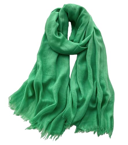 Solid color cotton and linen scarf, wrinkled all season versatile long sunscreen fashionable shawl - color: Emerald Green