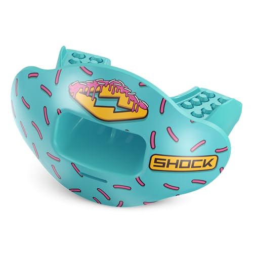 Shock Doctor Lip Guard, Adult and Youth Mouth Guard Football with Strap, Breathable Wide Opening Football Mouthpiece for Youth and Adults OSFA, Shock Doctor Mouth Guards, Max Airflow - color: Blue/Pink Sprinkle Drip