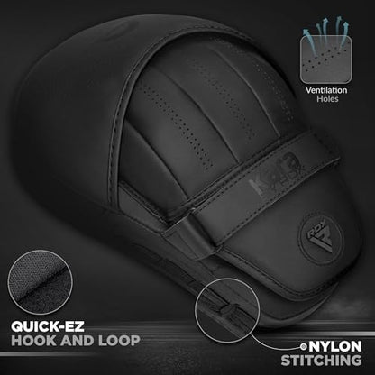 RDX Boxing Pads and Bag Gloves Set, Maya Hide Leather Kara Hook and Jab Training Pads, Curved Focus Mitts for MMA, Muay Thai, Kickboxing Coaching, Martial Arts, Punching Hand Target Strike Shield - color: BLACK
