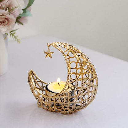 Metal Moon Stand Moon Shaped Holder Tealight Holder Candlestick Table Centerpiece Ramadans Decorations Tealight Stands - color: Gold