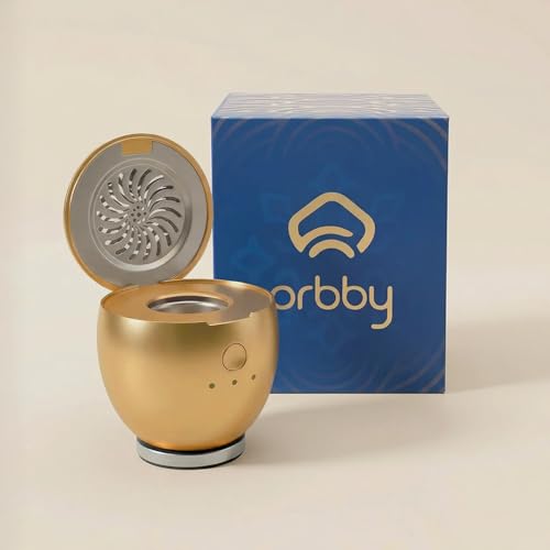 Orbby Aroma Diffuser for Home : Waterless, Cordless Electric Scent Air Freshener for Room, Office, Car, Automatic Timer, Portable Difusor de Aromas, No Pellets - color: Golden Diffuser Only