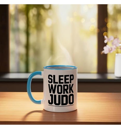 Judo Dad Life Humor Between Work Sleep Mat Time Martial Arts Ceramic Mug, Blue/White - color: Blue/White