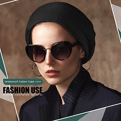 4 Pieces Women Under Scarf Hat Hijab Cap Islamic Muslim Under Scarf Turban Beanie Cap - color: Navy,green, size: One Size