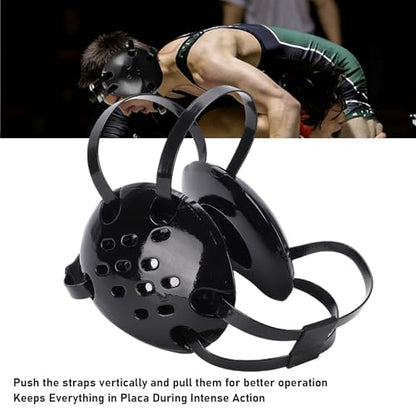 Wrestling Headgear with 11 Holes Adjustable Protective Breathable Ear Guard, Black NBR Sponge Dipped Paint, Chin Pad for Jiu Jitsu, Wrestling, MMA