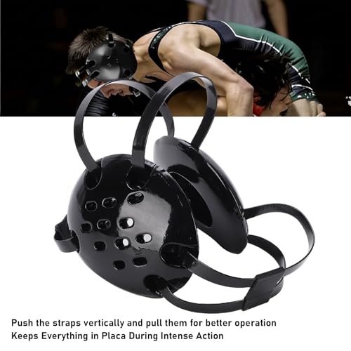 Wrestling Ear Guard, Head Gear with Black NBR Sponge Dipped Paint 11 Holes for All Sports, Chin Pad Protective