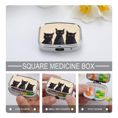 Metal 2 Compartment Pill Organizer Travel Friendly Portable Compact Pill Box Cute Pill Case to Hold Vitamins,Fish Oil,Supplements,Meds,Tablet for Purse,Pocket. (Three Cats) - color: Three Cats