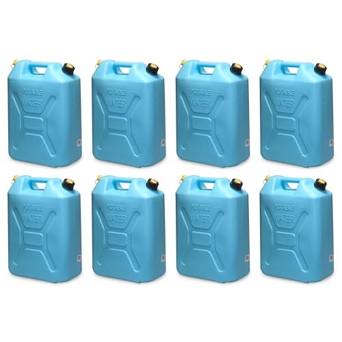 Scepter Portable Plastic Military Style Food Grade 5 Gal Water Jug Container with Reversible Spout for Camping & Emergency Storage, Blue - size: 8 Pack