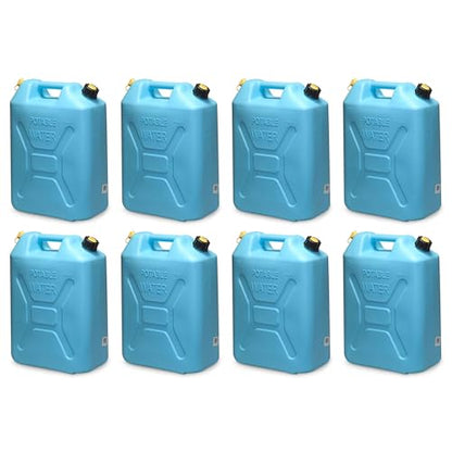 Scepter Portable Plastic Military Style Food Grade 5 Gal Water Jug Container with Reversible Spout for Camping & Emergency Storage, Blue - size: 8 Pack
