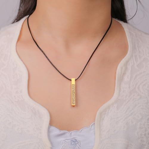 VASSAGO Islamic Ayatul Kursi Necklace for Women Men Stainless Steel/Leather Chain Muslim Allah Arabic 3D Bar Pendant Islam Eid Ramadan Gift Jewelry - color: Islam-Leather Necklace