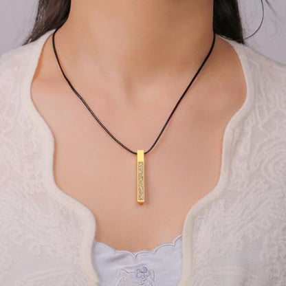 VASSAGO Islamic Ayatul Kursi Necklace for Women Men Stainless Steel/Leather Chain Muslim Allah Arabic 3D Bar Pendant Islam Eid Ramadan Gift Jewelry - color: Islam-Leather Necklace