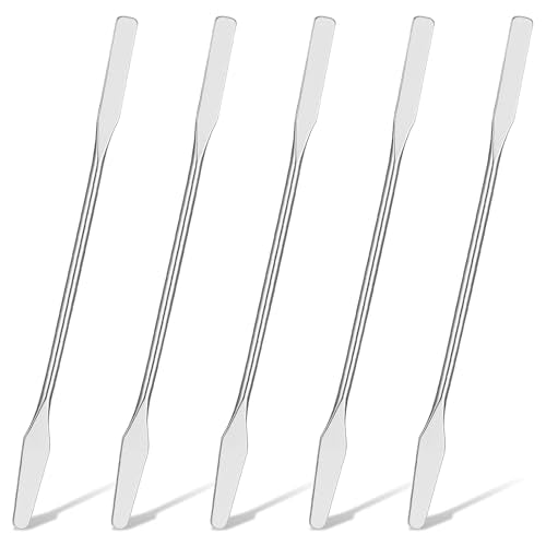 TIESOME 5 Pcs Lab Spatula, Small Stainless Steel Micro Spatula (Silver) | Double Ended Mini Metal Spatulas with Square and Round Ends, Portable Makeup Mixing Tool for Cosmetics, Wax, Resin, Clay