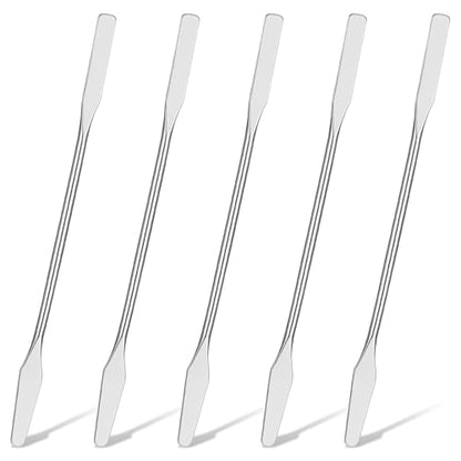 TIESOME 5 Pcs Lab Spatula, Small Stainless Steel Micro Spatula (Silver) | Double Ended Mini Metal Spatulas with Square and Round Ends, Portable Makeup Mixing Tool for Cosmetics, Wax, Resin, Clay