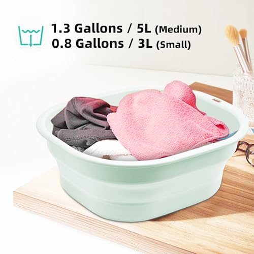 2 Pack Collapsible Wash Basin Set, Foldable Dish Tub, Small Medium Portable Sink for Kitchen, Camping, RV, Baby Bottles, Laundry, Plastic Washbasin -Green - color: Green