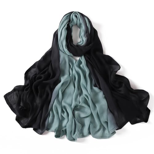 Premium Ombre Viscose Hijab Scarf for Women Muslim Lightweight Gradient Color Shade Hair Wraps Long Hijabs Scarves - color: New Green With Black