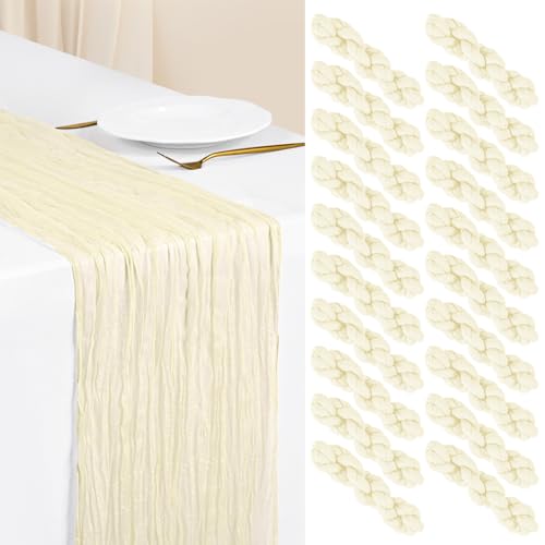 Showgeous 20 Pack Ivory Cheesecloth Table Runner, 17 x 108 Inches - color: Beige, size: 20 Pack