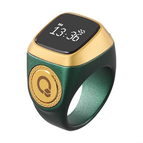 IQibla Smart for Zikr Ring with Waterproof Digital Tasbih Counter, for OLED Display, Vibration Reminder for Prayer Times, Blue-tooth Connection to APP, Long-Lasting 40mAh for battery(Green 20mm) - color: Green, size: 20mm