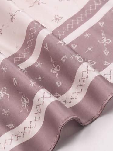 Satin Hijab Scarf for Women, Silk-Feeling Muslim Headscarf, Digital Bow Letter Print Head Wrap Shawl for Summer - color: Beige