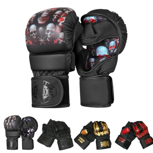 MMA Fighter Grappling Gloves Sparring Gloves Training Gloves - color: Red/Skull, size: Small-Medium
