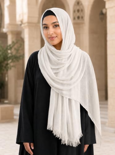 Cotton Linen Plain Hijab Scarf For Women,Muslim Viscose Crinkle Edge With Fringe,Summer Beach Wrap Headwraps Shawl - color: 29#white