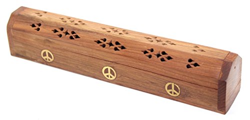 Govinda Wooden Coffin Incense Burner - 12" (Peace) - style: Peace
