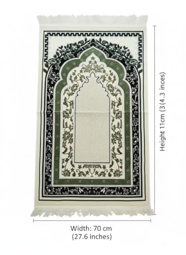 Islamic Prayer Rug with Traditional Mihrab Design, Geometric Arch Pattern, Polyester Material, 27.6x43.3 Inches, Low Pile with Fringed Edges (Green) - color: Green