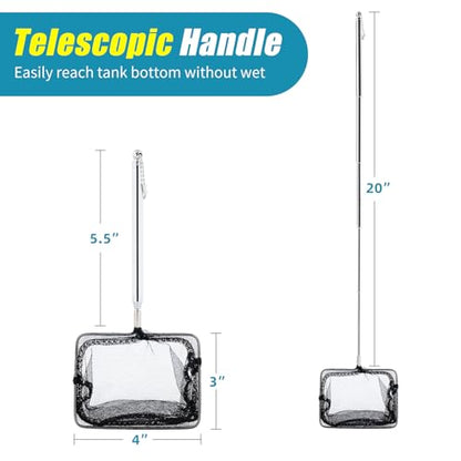 AQUANEAT Aquarium Net with Extendable Long Handle, Adjustable Wastes Skimming Cleaning Tools for Fish Tanks - size: 4 Inch