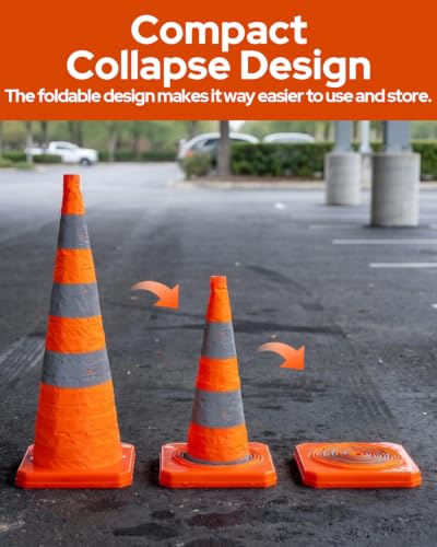 2 Pack 36 Inch Collapsible Traffic Safety Cones, Orange Pop Up Cones with Reflective Collar, Multi Purpose Road Cones for Road Safety, Parking Lot, Driving and Sport Training - size: 36 Inch