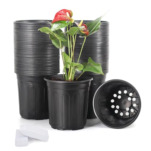 JERIA 50-Pack 1 Gallon Flexible Plant Nursery Pots with 50Pcs Plant Labels,Thickened Soft Plastic Seedling Pots,Seed Starting Pot Flower Plant Container for Succulents，Seedlings - size: 1Gallon, style: 50P