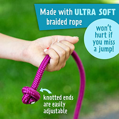 Just Jump It 8' Foot Single Jump Rope for Kids Women and Men - Active Outdoor Youth Fitness Excersing Equipment - Braided Nylon Gym Accessories - color: Raspberry Confetti