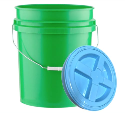 5 Gallon Food Grade Plastic Bucket with Air Tight Screw on Lid Made in USA Container (Green Bucket with Aqua Lid) - color: Green Bucket With Aqua Lid